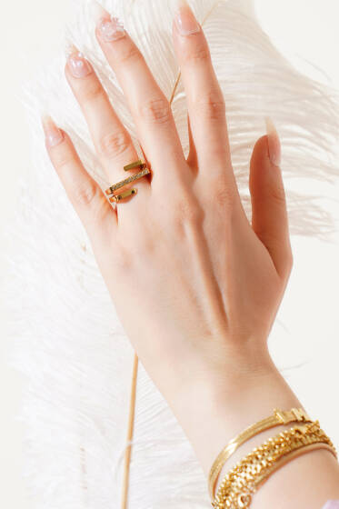 Mini Taş Detaylı Yüzük Gold - Yüzük