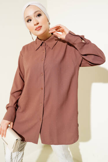 Mini Taş Süslemeli Gömlek Camel - Gömlek