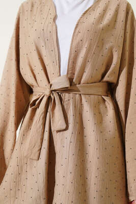 Mini Taş Süslemeli Kimono İkili Takım Latte - İkili Takım