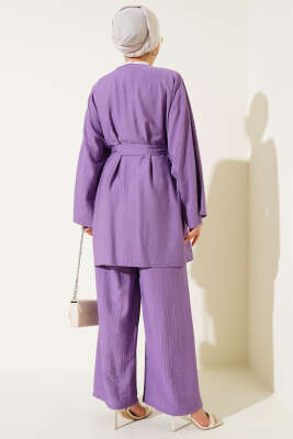 Mini Taş Süslemeli Kimono İkili Takım Lila - İkili Takım