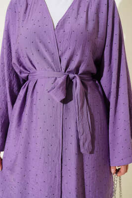 Mini Taş Süslemeli Kimono İkili Takım Lila - İkili Takım
