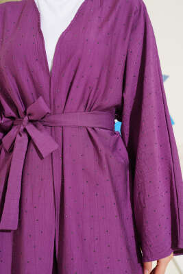 Mini Taş Süslemeli Kimono İkili Takım Mor - İkili Takım