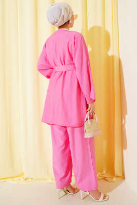 Mini Taş Süslemeli Kimono İkili Takım Pembe - İkili Takım