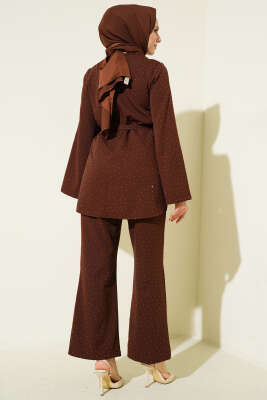 Mini Taş Süslemeli Kuşaklı İkili Takım Kahve - İkili Takım