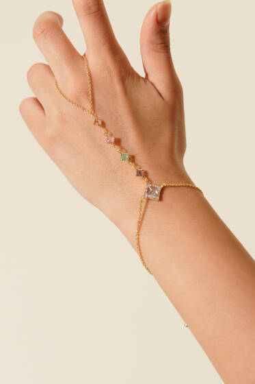 Mini Taş Zincir Detaylı Şahmeran Latte - Bileklik