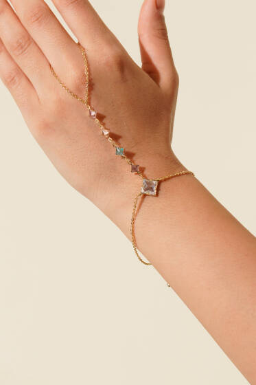 Mini Taş Zincir Detaylı Şahmeran Pembe - Bileklik