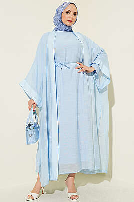 Mini Taşlı Abaya Takım Mavi - HEWES