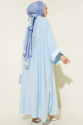 Mini Taşlı Abaya Takım Mavi - Elbise