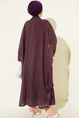 Mini Taşlı Abaya Takım Mürdüm - Elbise