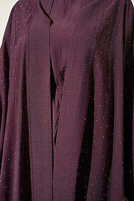 Mini Taşlı Abaya Takım Mürdüm - Elbise