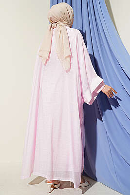 Mini Taşlı Abaya Takım Pembe - Elbise