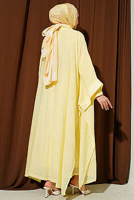 Mini Taşlı Abaya Takım Sarı - Elbise