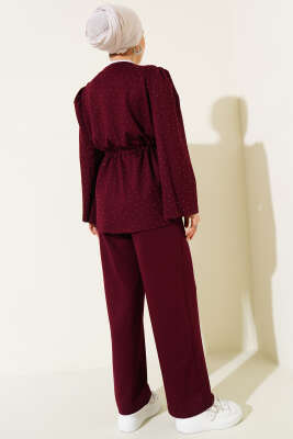 Mini Taşlı Bel Tünelli Loyşa İkili Takım Bordo - İkili Takım