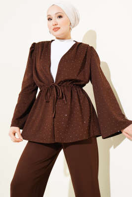 Mini Taşlı Bel Tünelli Loyşa İkili Takım Kahve - İkili Takım