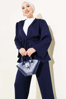 Mini Taşlı Bel Tünelli Loyşa İkili Takım Lacivert - İkili Takım