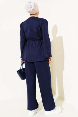 Mini Taşlı Bel Tünelli Loyşa İkili Takım Lacivert - İkili Takım