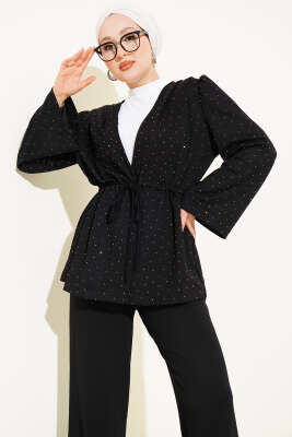 Mini Taşlı Bel Tünelli Loyşa İkili Takım Siyah - İkili Takım