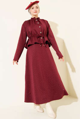 Mini Taşlı Etekli İkili Takım Bordo - İkili Takım