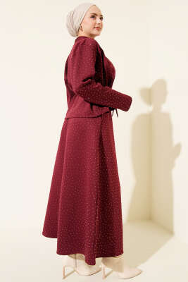 Mini Taşlı Etekli İkili Takım Bordo - İkili Takım