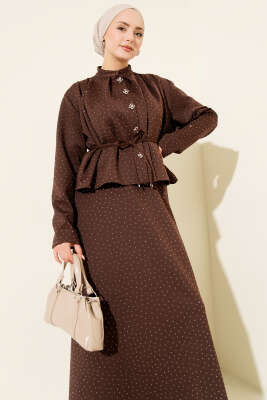 Mini Taşlı Etekli İkili Takım Kahve - İkili Takım