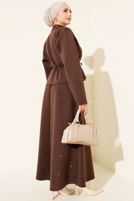 Mini Taşlı Etekli İkili Takım Kahve - İkili Takım