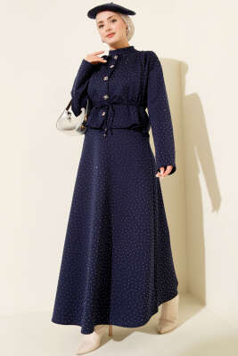 Mini Taşlı Etekli İkili Takım Lacivert - TABLO FASHİON