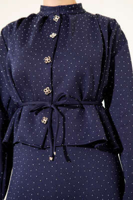 Mini Taşlı Etekli İkili Takım Lacivert - İkili Takım