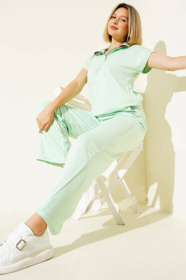 Mini Taşlı Fermuarlı Kısa Kol İkili Takım Su Yeşili - Kadın Giyim Modelleri