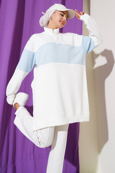 Mini Taşlı Fermuarlı Tunik Ekru - Tunik