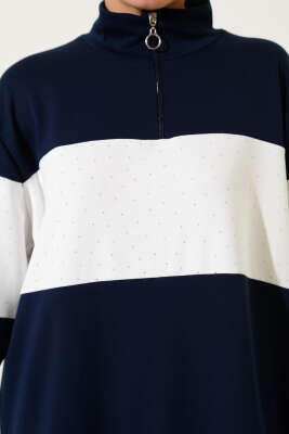 Mini Taşlı Fermuarlı Tunik Lacivert - Tunik