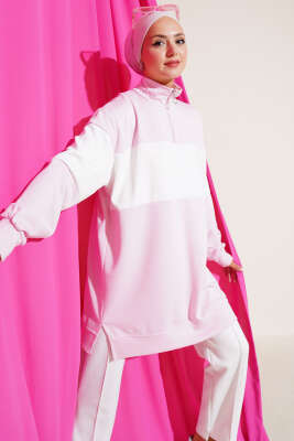 Mini Taşlı Fermuarlı Tunik Pembe 