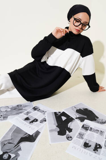 Mini Taşlı Fermuarlı Tunik Siyah - Tunik