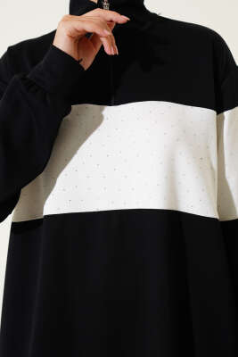 Mini Taşlı Fermuarlı Tunik Siyah - Tunik