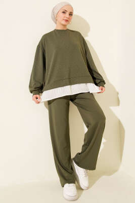 Mini Taşlı Fırfırlı Tunik İkili Takım Haki - VAV TEKSTİL