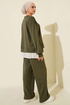 Mini Taşlı Fırfırlı Tunik İkili Takım Haki - İkili Takım