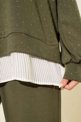 Mini Taşlı Fırfırlı Tunik İkili Takım Haki - İkili Takım