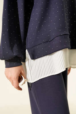 Mini Taşlı Fırfırlı Tunik İkili Takım Lacivert - İkili Takım