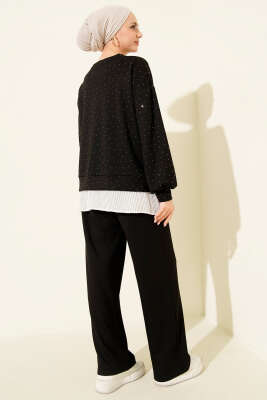 Mini Taşlı Fırfırlı Tunik İkili Takım Siyah - İkili Takım