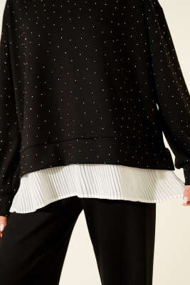 Mini Taşlı Fırfırlı Tunik İkili Takım Siyah - İkili Takım