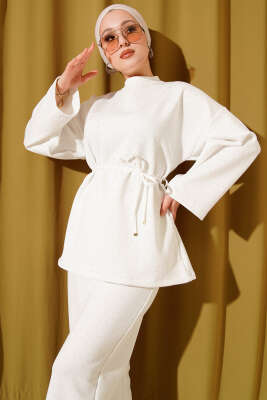 Mini Taşlı İp Kuşaklı Scuba İkili Takım Beyaz - İkili Takım