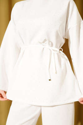 Mini Taşlı İp Kuşaklı Scuba İkili Takım Beyaz - İkili Takım