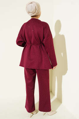 Mini Taşlı İp Kuşaklı Scuba İkili Takım Bordo - İkili Takım