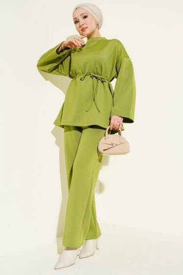 Mini Taşlı İp Kuşaklı Scuba İkili Takım Fıstık Yeşili - İkili Takım