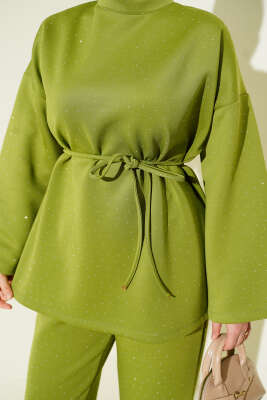 Mini Taşlı İp Kuşaklı Scuba İkili Takım Fıstık Yeşili - İkili Takım