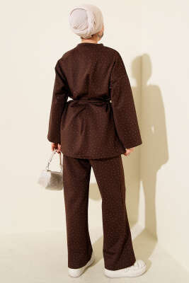 Mini Taşlı İp Kuşaklı Scuba İkili Takım Kahve - İkili Takım