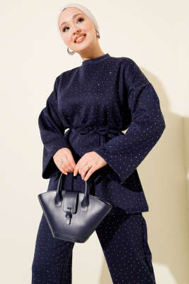 Mini Taşlı İp Kuşaklı Scuba İkili Takım Lacivert - İkili Takım