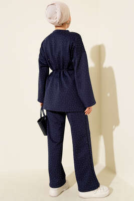 Mini Taşlı İp Kuşaklı Scuba İkili Takım Lacivert - İkili Takım