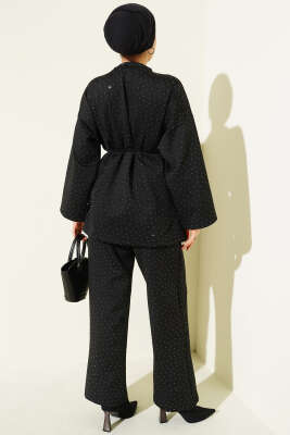 Mini Taşlı İp Kuşaklı Scuba İkili Takım Siyah - İkili Takım