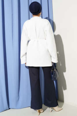 Mini Taşlı İp Kuşaklı Scuba Tunik Beyaz - Tunik