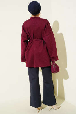 Mini Taşlı İp Kuşaklı Scuba Tunik Bordo - Tunik